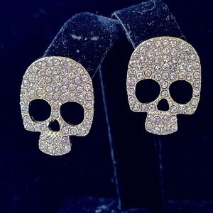 Silver with Crystal Rhinestones Skull Earrings